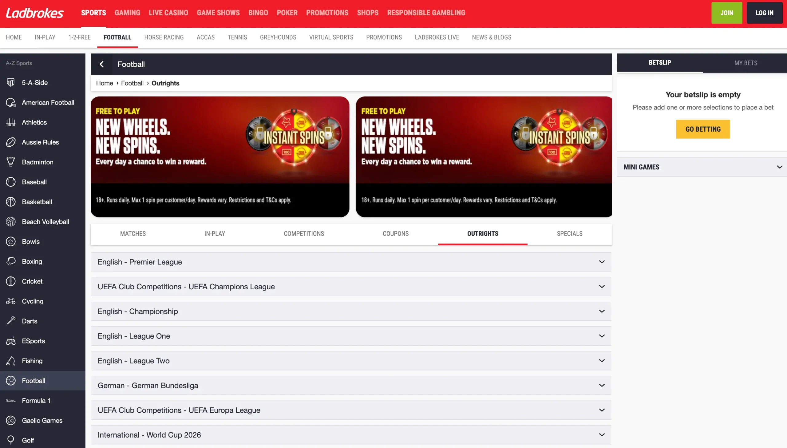 Football Betting on the official website of Ladbrokes