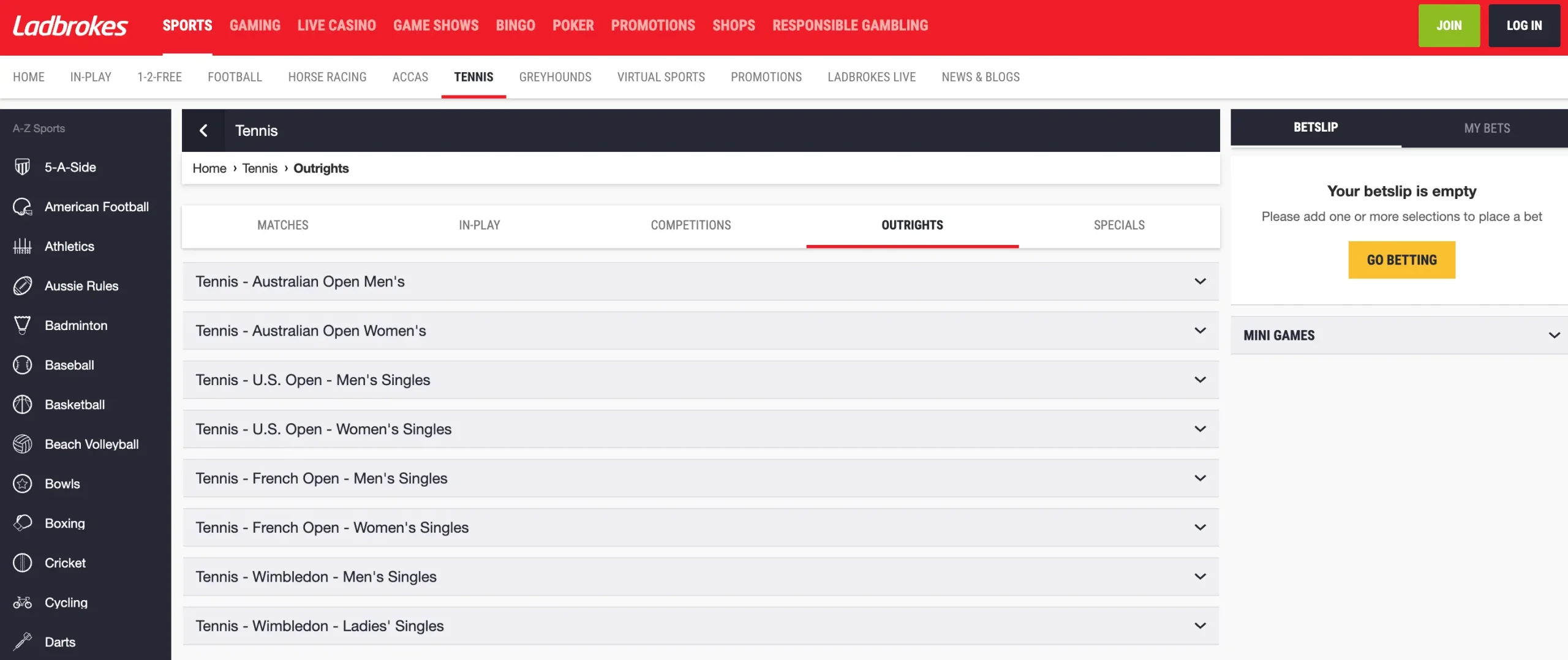Tennis Betting on the official website of Ladbrokes